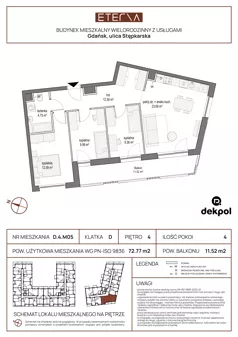 4 pokoje, mieszkanie 72,77 m², piętro 4, oferta nr D.4.M05, ETERNA, Gdańsk, Śródmieście, ul. Stępkarska