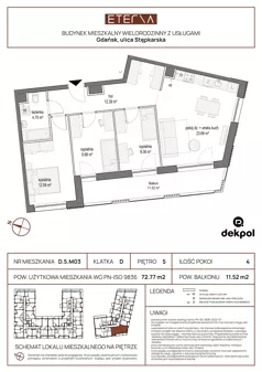 4 pokoje, mieszkanie 72,77 m², piętro 5, oferta nr D.5.M03, ETERNA, Gdańsk, Śródmieście, ul. Stępkarska