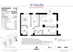 4 pokoje, mieszkanie 64,90 m², piętro 1, oferta nr E1.13, Osiedle Kociewskie III, Rokitki, ul. Tczewska