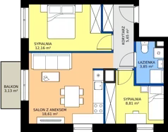 3 pokoje, mieszkanie 49,08 m², piętro 1, oferta nr E2.12, Osiedle Kociewskie V, Rokitki, ul. Tczewska