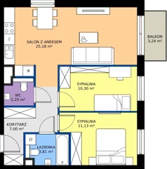 3 pokoje, mieszkanie 59,67 m², piętro 3, oferta nr B1.43, Osiedle Chabrowe, Starogard Gdański, ul. Gen. Stanisław Sosabowskiego