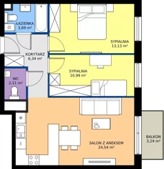 3 pokoje, mieszkanie 60,80 m², piętro 3, oferta nr B1.44, Osiedle Chabrowe, Starogard Gdański, ul. Gen. Stanisław Sosabowskiego