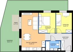 3 pokoje, mieszkanie 55,96 m², piętro 2, oferta nr B2.37, Osiedle Chabrowe, Starogard Gdański, ul. Gen. Stanisław Sosabowskiego