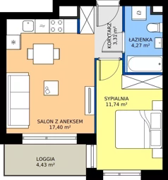 2 pokoje, mieszkanie 36,72 m², piętro 1, oferta nr C.1.M07, ETERNA, Gdańsk, Śródmieście, ul. Stępkarska