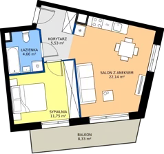 2 pokoje, mieszkanie 44,08 m², piętro 2, oferta nr D.2.M06, ETERNA, Gdańsk, Śródmieście, ul. Stępkarska