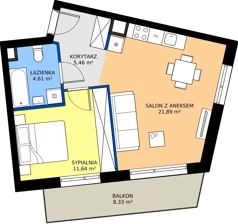 2 pokoje, mieszkanie 43,60 m², piętro 1, oferta nr D.1.M06, ETERNA, Gdańsk, Śródmieście, ul. Stępkarska