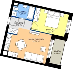 2 pokoje, mieszkanie 37,07 m², piętro 1, oferta nr D.1.M07, ETERNA, Gdańsk, Śródmieście, ul. Stępkarska
