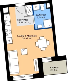 1 pokój, apartament 28,05 m², piętro 1, oferta nr D.1.M05, ETERNA, Gdańsk, Śródmieście, ul. Stępkarska