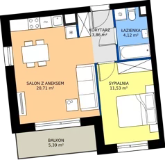 2 pokoje, mieszkanie 40,22 m², piętro 1, oferta nr D.1.M03, ETERNA, Gdańsk, Śródmieście, ul. Stępkarska