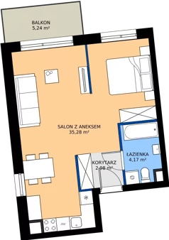 1 pokój, mieszkanie 42,43 m², piętro 2, oferta nr D.2.M02, ETERNA, Gdańsk, Śródmieście, ul. Stępkarska