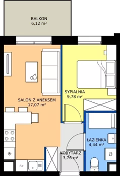 2 pokoje, mieszkanie 35,05 m², piętro 4, oferta nr 14.49, Osiedle Pastelowe - V etap, Gdańsk, Ujeścisko-Łostowice, Łostowice, ul. Pastelowa