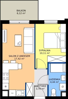 2 pokoje, mieszkanie 35,73 m², piętro 2, oferta nr 14.24, Osiedle Pastelowe - V etap, Gdańsk, Ujeścisko-Łostowice, Łostowice, ul. Pastelowa