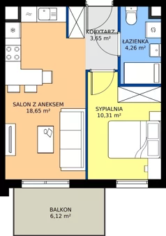 2 pokoje, mieszkanie 36,87 m², piętro 4, oferta nr 14.55, Osiedle Pastelowe - V etap, Gdańsk, Ujeścisko-Łostowice, Łostowice, ul. Pastelowa