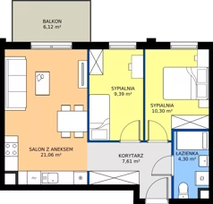 3 pokoje, mieszkanie 52,66 m², piętro 2, oferta nr 14.26, Osiedle Pastelowe - V etap, Gdańsk, Ujeścisko-Łostowice, Łostowice, ul. Pastelowa