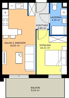 2 pokoje, mieszkanie 36,87 m², piętro 1, oferta nr 15.19, Osiedle Pastelowe - V etap, Gdańsk, Ujeścisko-Łostowice, Łostowice, ul. Pastelowa