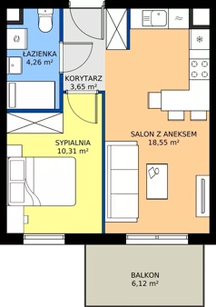 2 pokoje, mieszkanie 36,77 m², piętro 2, oferta nr 15.30, Osiedle Pastelowe - V etap, Gdańsk, Ujeścisko-Łostowice, Łostowice, ul. Pastelowa