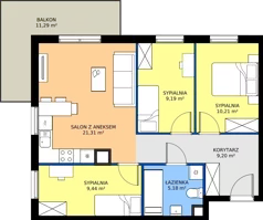 4 pokoje, mieszkanie 64,53 m², piętro 2, oferta nr 15.23, Osiedle Pastelowe - V etap, Gdańsk, Ujeścisko-Łostowice, Łostowice, ul. Pastelowa