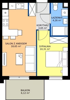 2 pokoje, mieszkanie 36,87 m², piętro 2, oferta nr 15.31, Osiedle Pastelowe - V etap, Gdańsk, Ujeścisko-Łostowice, Łostowice, ul. Pastelowa