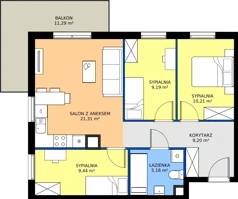 4 pokoje, mieszkanie 64,53 m², piętro 1, oferta nr 15.11, Osiedle Pastelowe - V etap, Gdańsk, Ujeścisko-Łostowice, Łostowice, ul. Pastelowa