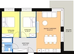 3 pokoje, mieszkanie 57,60 m², piętro 1, oferta nr B.1.01 (B9) wykończone pod klucz , Sand Dunes, Dziwnów, ul. Adama Mickiewicza 47