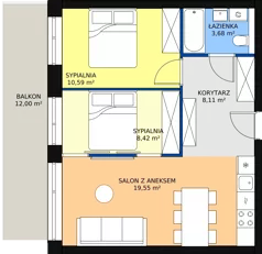 3 pokoje, mieszkanie 50,35 m², piętro 1, oferta nr B.1.05(B13) wykończone pod klucz , Sand Dunes, Dziwnów, ul. Adama Mickiewicza 47