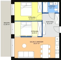 3 pokoje, mieszkanie 50,22 m², piętro 2, oferta nr B.2.05(B21), Sand Dunes, Dziwnów, ul. Adama Mickiewicza 47
