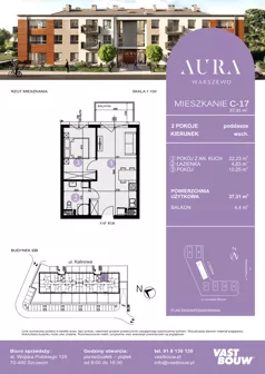 2 pokoje, mieszkanie 37,31 m², piętro 2, oferta nr C-17, AURA WARSZEWO ETAP 2, Szczecin, Północ, Warszewo, ul. Kalinowa