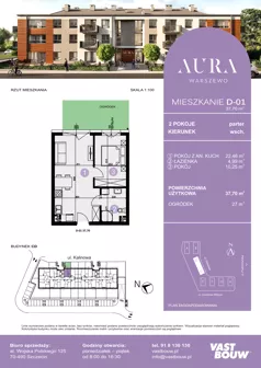 2 pokoje, mieszkanie 37,28 m², piętro 2, oferta nr D-17, AURA WARSZEWO ETAP 2, Szczecin, Północ, Warszewo, ul. Kalinowa