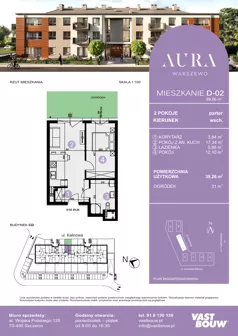 2 pokoje, mieszkanie 39,23 m², piętro 2, oferta nr D-18, AURA WARSZEWO ETAP 2, Szczecin, Północ, Warszewo, ul. Kalinowa