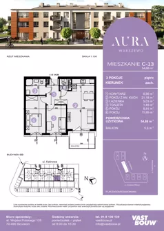 3 pokoje, mieszkanie 54,88 m², piętro 1, oferta nr C-13, AURA WARSZEWO ETAP 2, Szczecin, Północ, Warszewo, ul. Kalinowa