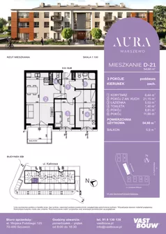 3 pokoje, mieszkanie 54,68 m², piętro 2, oferta nr D-21, AURA WARSZEWO ETAP 2, Szczecin, Północ, Warszewo, ul. Kalinowa