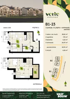 4 pokoje, mieszkanie 65,91 m², piętro 2, oferta nr B1-23, Verte Warszewo, Szczecin, Północ, Warszewo, ul. Królewskiego