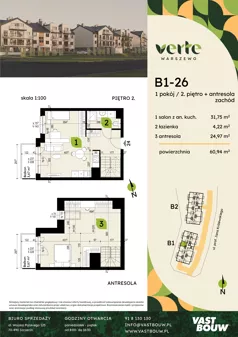 4 pokoje, mieszkanie 60,94 m², piętro 2, oferta nr B1-26, Verte Warszewo, Szczecin, Północ, Warszewo, ul. Królewskiego