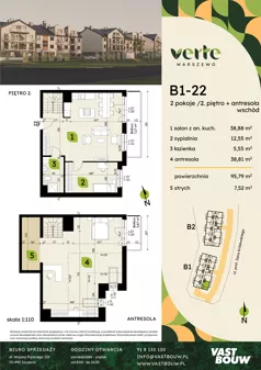 5 pokoi, mieszkanie 95,79 m², piętro 2, oferta nr B1-22, Verte Warszewo, Szczecin, Północ, Warszewo, ul. Królewskiego