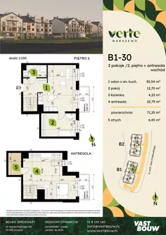 5 pokoi, mieszkanie 71,25 m², piętro 2, oferta nr B1-30, Verte Warszewo, Szczecin, Północ, Warszewo, ul. Królewskiego