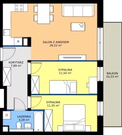 3 pokoje, mieszkanie 61,28 m², piętro 1, oferta nr B3.KLA 1.1, Osiedle Literatura, Poznań, Strzeszyn, Strzeszyn, ul. Literacka