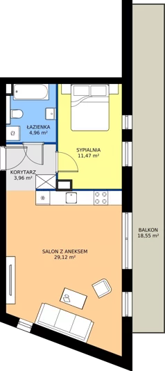 2 pokoje, mieszkanie 49,51 m², piętro 1, oferta nr B3.KLB 1.1, Osiedle Literatura, Poznań, Strzeszyn, Strzeszyn, ul. Literacka