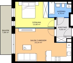 2 pokoje, mieszkanie 45,42 m², piętro 1, oferta nr B3.KLA 1.6, Osiedle Literatura, Poznań, Strzeszyn, Strzeszyn, ul. Literacka