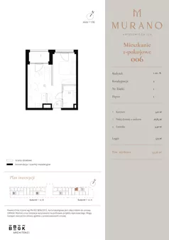 1 pokój, mieszkanie 34,26 m², piętro 1, oferta nr M006, Murano, Warszawa, Śródmieście, Muranów, ul. Mordechaja Anielewicza 15A