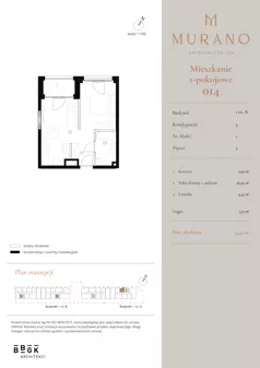 1 pokój, apartament 34,42 m², piętro 2, oferta nr M014, Murano, Warszawa, Śródmieście, Muranów, ul. Mordechaja Anielewicza 15A