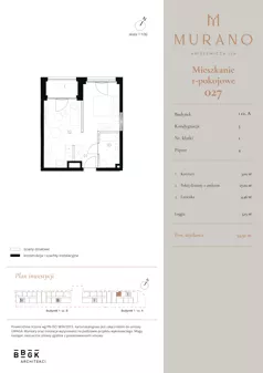 1 pokój, apartament 34,50 m², piętro 4, oferta nr M027, Murano, Warszawa, Śródmieście, Muranów, ul. Mordechaja Anielewicza 15A