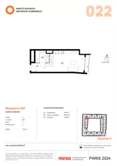 1 pokój, mieszkanie 32,03 m², piętro 3, oferta nr 022, Miasto Polskich Mistrzów Olimpijskich II - Paryż, Mysiadło, ul. Olimpijska