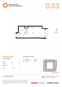 1 pokój, mieszkanie 32,03 m², piętro 4, oferta nr 033, Miasto Polskich Mistrzów Olimpijskich II - Paryż, Mysiadło, ul. Olimpijska