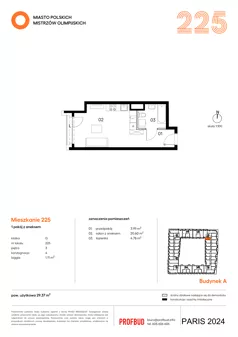 1 pokój, mieszkanie 29,37 m², piętro 3, oferta nr 225, Miasto Polskich Mistrzów Olimpijskich II - Paryż, Mysiadło, ul. Olimpijska