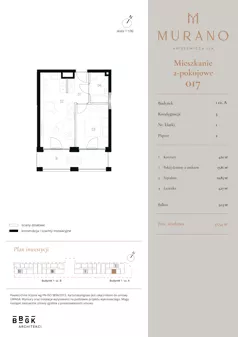 2 pokoje, mieszkanie 37,54 m², piętro 3, oferta nr M017, Murano, Warszawa, Śródmieście, Muranów, ul. Mordechaja Anielewicza 15A