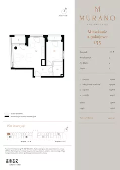 2 pokoje, mieszkanie 43,29 m², piętro 2, oferta nr M155, Murano, Warszawa, Śródmieście, Muranów, ul. Mordechaja Anielewicza 15A