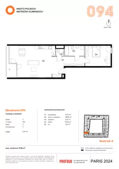 2 pokoje, mieszkanie 75,80 m², piętro 2, oferta nr 094, Miasto Polskich Mistrzów Olimpijskich II - Paryż, Mysiadło, ul. Olimpijska