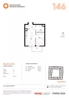 2 pokoje, mieszkanie 35,05 m², piętro 5, oferta nr 146, Miasto Polskich Mistrzów Olimpijskich II - Paryż, Mysiadło, ul. Olimpijska