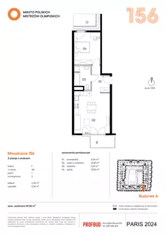 2 pokoje, mieszkanie 49,06 m², piętro 1, oferta nr 156, Miasto Polskich Mistrzów Olimpijskich II - Paryż, Mysiadło, ul. Olimpijska