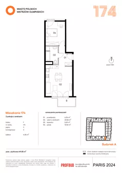2 pokoje, mieszkanie 49,05 m², piętro 3, oferta nr 174, Miasto Polskich Mistrzów Olimpijskich II - Paryż, Mysiadło, ul. Olimpijska
